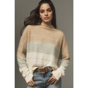 Anthropologie Pilcro The Alani Cashmere Mock Neck Stripe Sweater Sand Size M